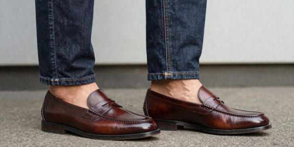 Man wearing penny loafers and jeans
