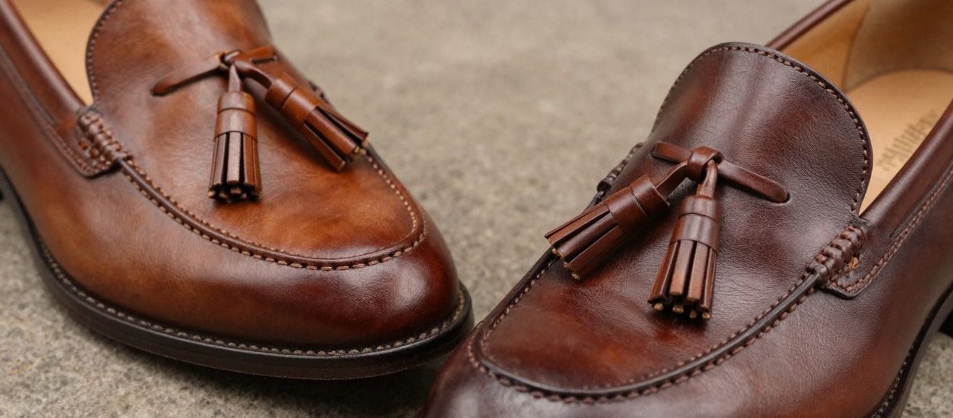British and American tassel loafers side-by-side.