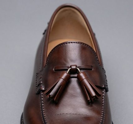 Classic brown leather tassel loafers with elegant design.