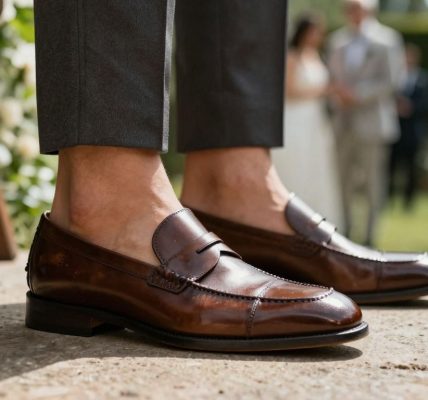 Man in penny loafers at a wedding.