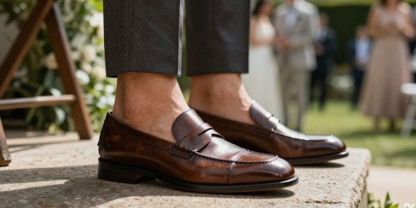 Man in penny loafers at a wedding.